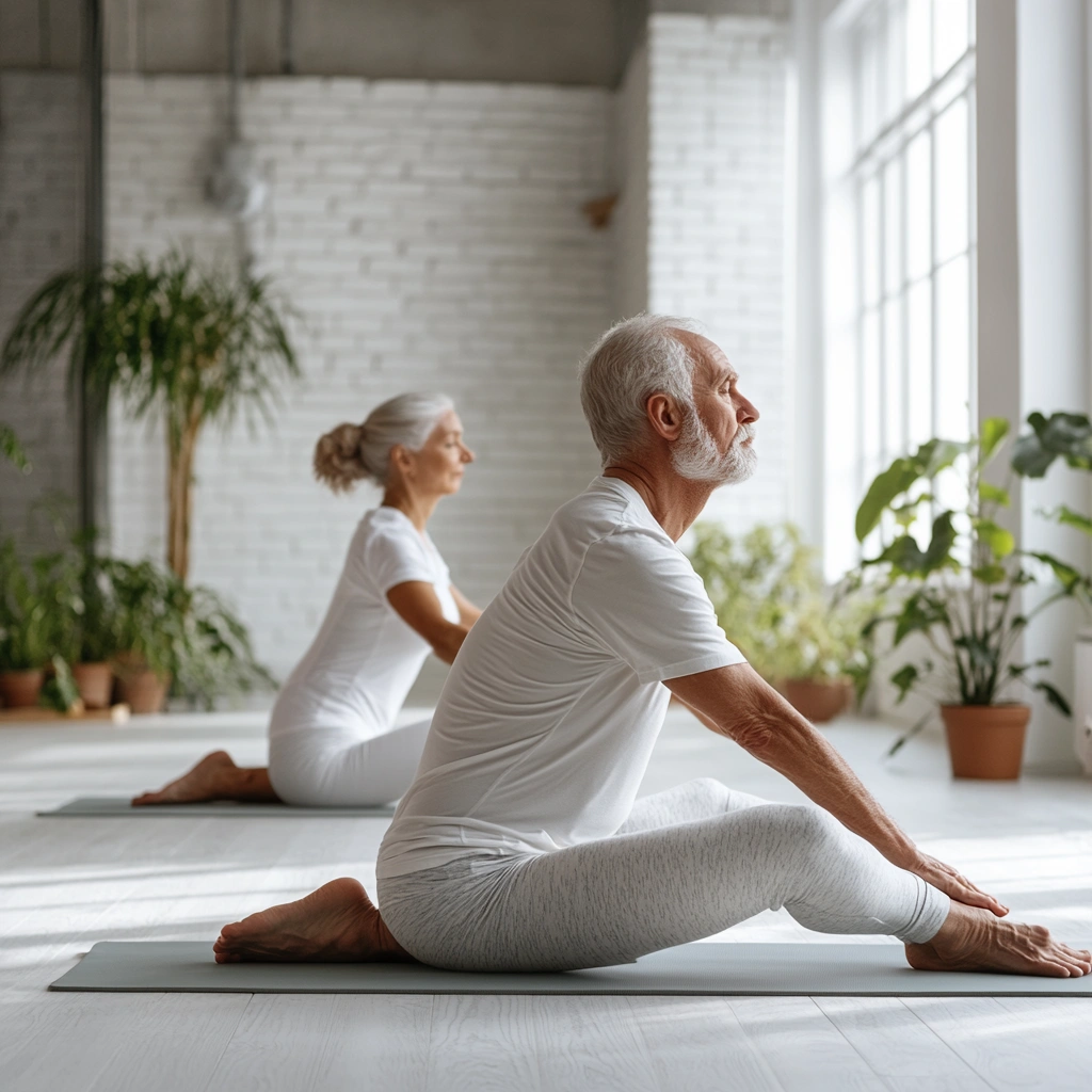 М'яка йога для літніх людей у затишній студії